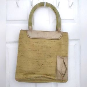 Paint The Lily Vintage Cloth & Leather Bag With Lucite Handles.